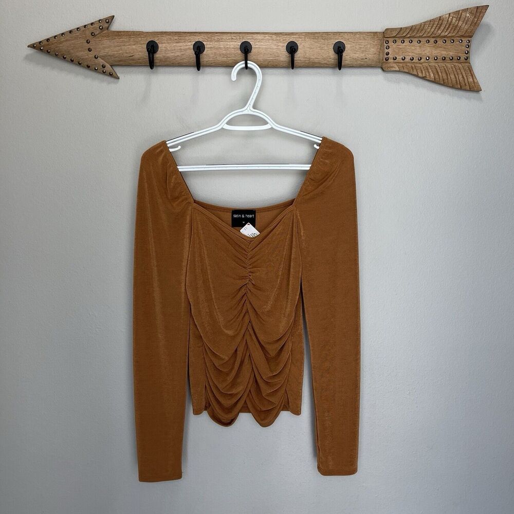 Women's Elegant Brown Ruched Blouse